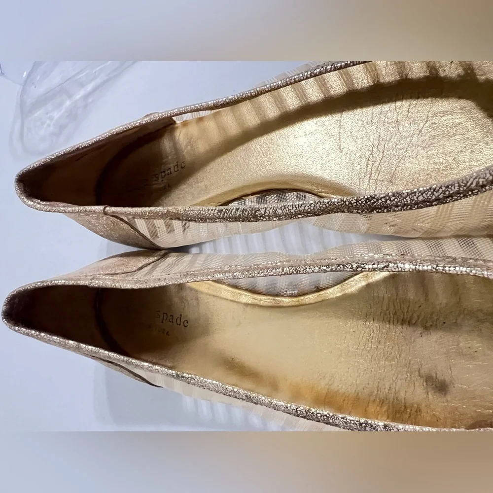 Kate Spade Gold Metallic Mesh Flats cute bow on the front sparkle to any outfit